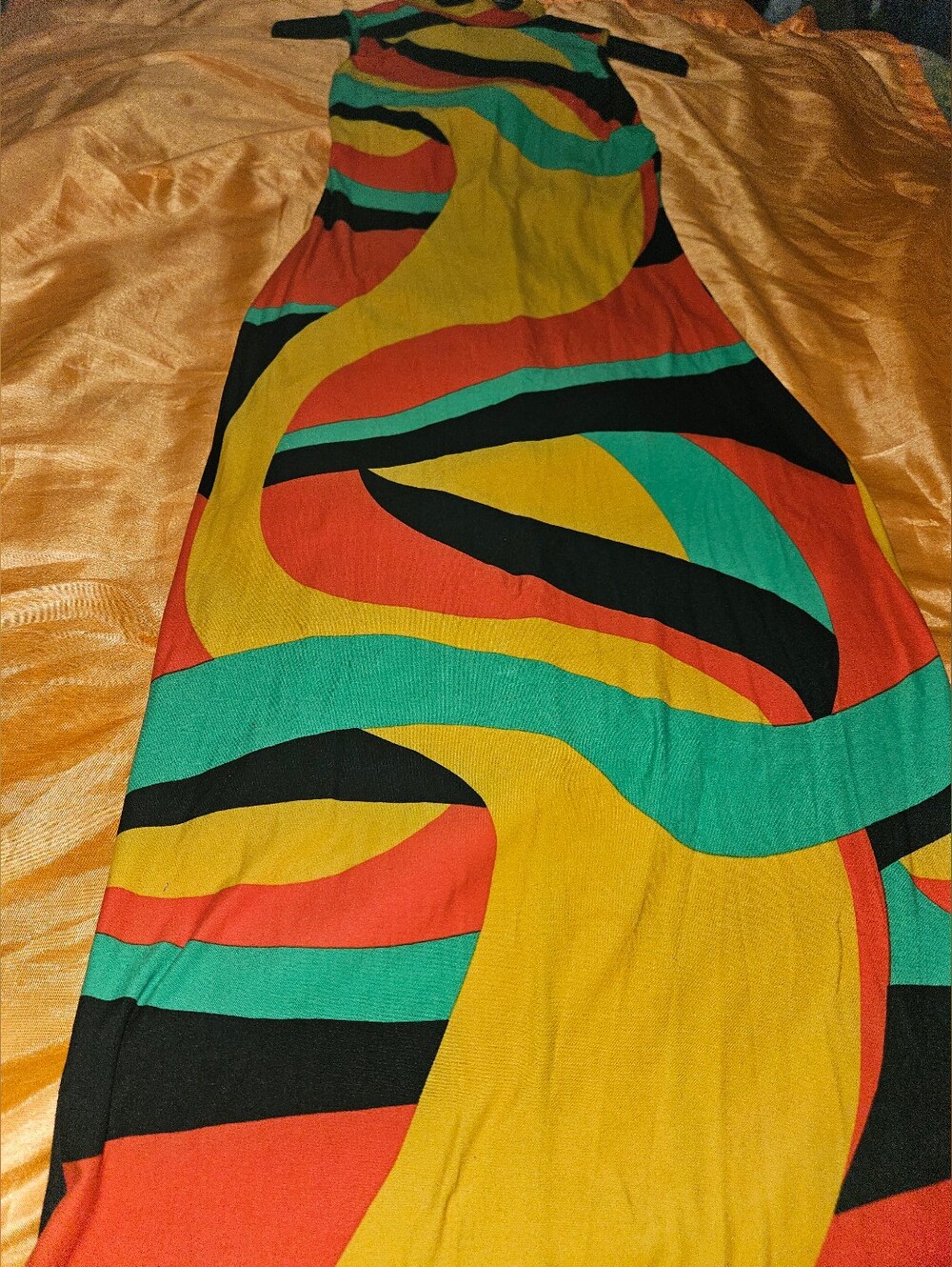 Sleeveless Turtleneck Wave-Print Long dress with open tie back